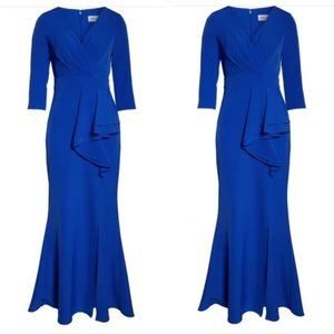 NWT Eliza J long sleeve satin waist wrap gown